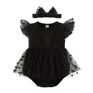 Black polka romper