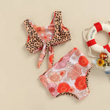 Flower leopard reversible swim set